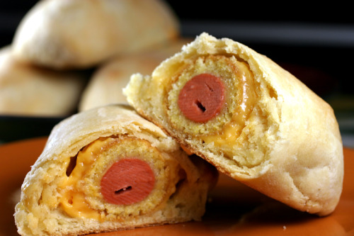 Corn Dog Pigs In A Blanket Fried corn dogs wrapped in American cheese and biscuit dough. (Submitted by Laura Flowers)