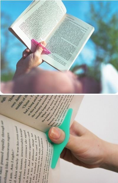 Buy This: “The Thumb Thing” reading ring.
Single-handed reading made easy. Doubles as a bookmark.
Books sold separately.
[gadgeteer.]